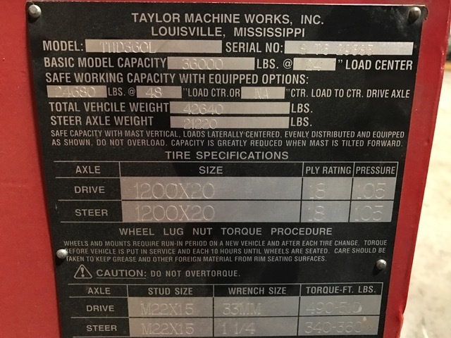 36,000lb. Capacity Taylor Forklift For Sale