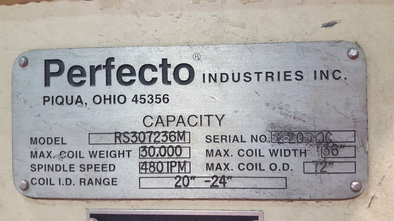 30,000lb. Capacity Perfecto Coil Rell with Perfecto Straightener Feeder For Sale