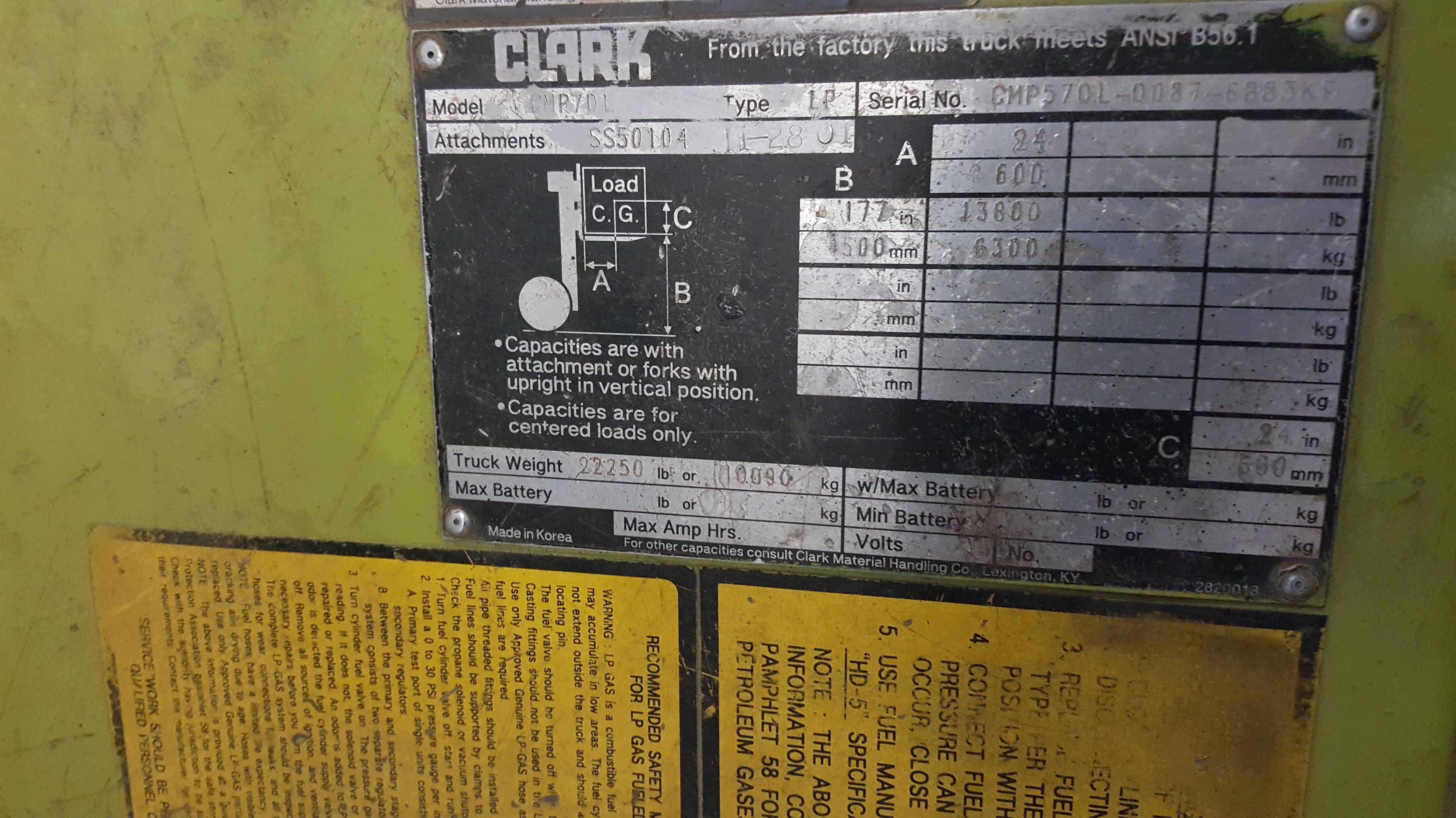 15,500lb. Capacity Clark Air-Tired Forklift For Sale